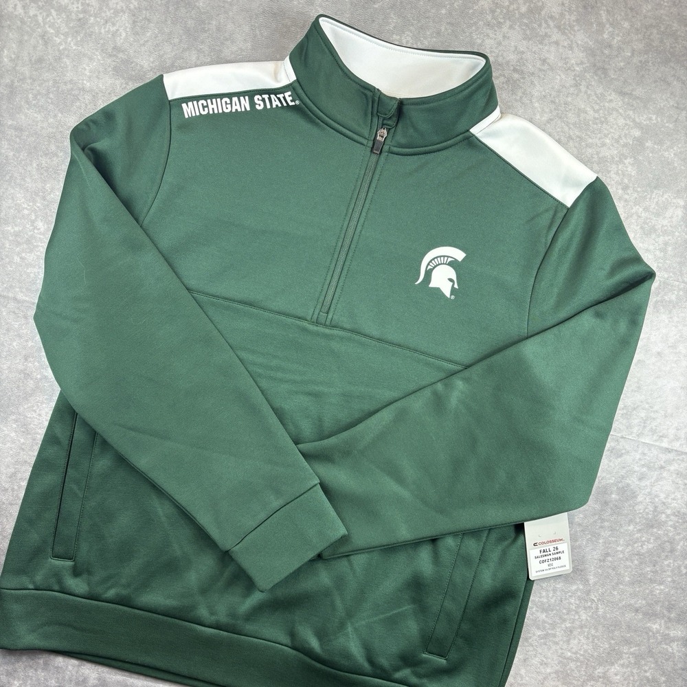 Michigan State Spartans Pullover Mens L Green 1/4 Zip Performance Stretch NEW